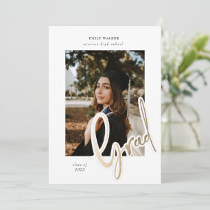 gold script graduation announcement photo card