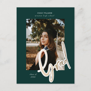 gold script graduation announcement photo postcard