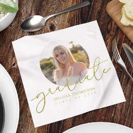 Gold Script Graduation Party Photo Custom Napkin