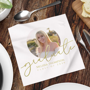 Gold Script Graduation Party Photo Custom Napkin