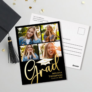Gold Script Graduation Photo Collage Invitation