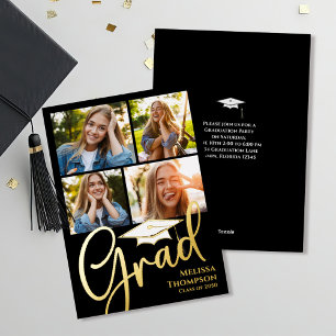 Gold Script Graduation Photo Collage Template