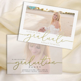 Gold Script Graduation Photo Elegant Custom Invitation