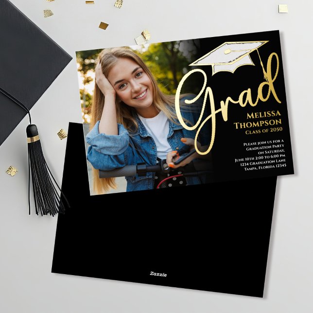 Gold Script Graduation Photo Template Simple (Classic gold foil script photo template graduation invitation announcement.)