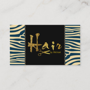 Gold Script Hair Stylist Modern Zebra Skin #3 Business Card