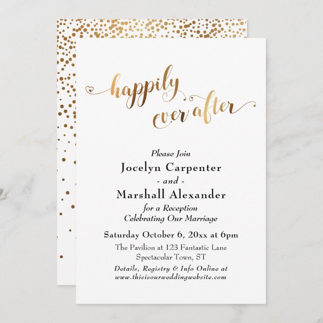 Gold Script Happily Ever After Confetti Back Invitation (Front/Back)