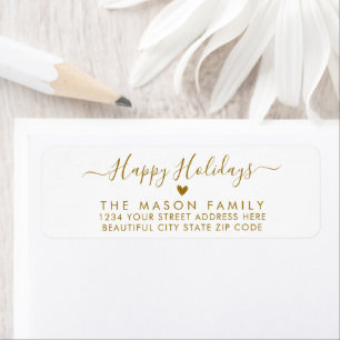 Gold Script Heart Christmas Return Address Label
