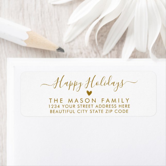 Gold Script Heart Christmas Return Address Label (Insitu)
