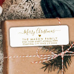 Gold Script Heart Christmas Return Address Label<br><div class="desc">Elegant,  Modern Gold and White Hand Lettered Christmas Family Return Address Labels. Featuring a pretty hand-written calligraphy swash-tail font script with saying "Merry Christmas",  a little love heart motif. Great for Christmas holiday season,  easy to personalise them with your names and return address info.</div>