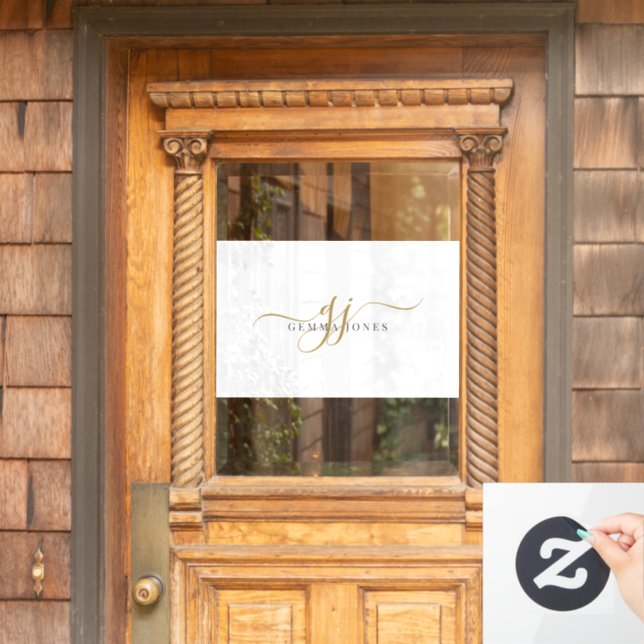 Gold Script Initials Monogram Minimalist White (Home Door)