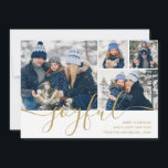 Gold Script Joyful 4 Photo 2024 Calendar Christmas Holiday Card<br><div class="desc">An elegant photo holiday card featuring your special favourite 4 photos and your family name and holiday message on the front and useful 2024 calendar on the reverse. Designed by Thisisnotme©</div>