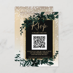 gold script leaf snow elegant winter QR RSVP 