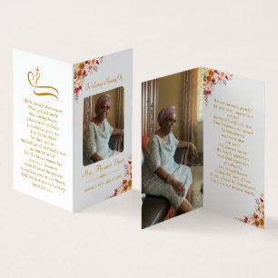 Gold Script Memorial Photo Folder Prayer Card