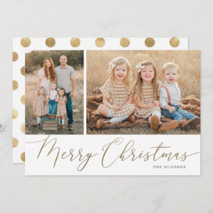 Gold Script Merry Christmas Elegant 2 Photo Holiday Card