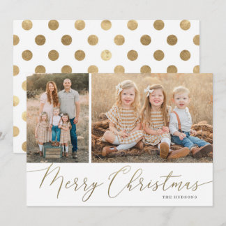 Gold Script Merry Christmas Elegant 2 Photo Holiday Card