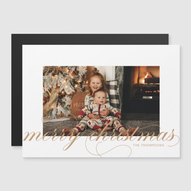 Gold Script Merry Christmas Elegant Photo Postcard (Front/Back)