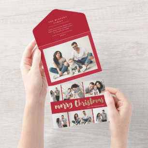 Gold script merry christmas multi photo holiday al all in one invitation