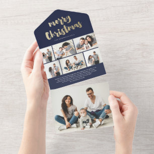 Gold Script Merry Christmas Photo Holiday All In One Invitation
