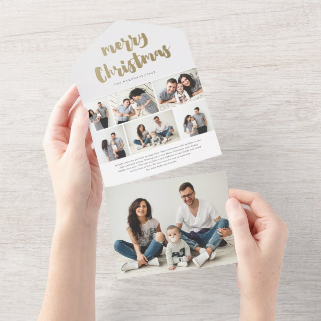 Gold Script Merry Christmas Photo Holiday All In One Invitation (Tearaway)