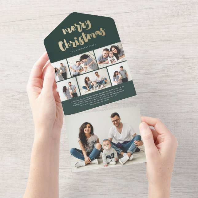 Gold Script Merry Christmas Photo Holiday All In One Invitation (Tearaway)
