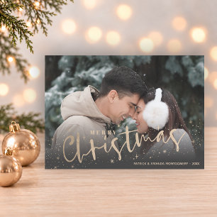 Gold Script Merry Christmas Photo Holiday Card