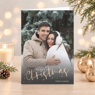 Gold Script Merry Christmas Photo Holiday Card