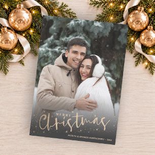 Gold Script Merry Christmas Photo Holiday Card