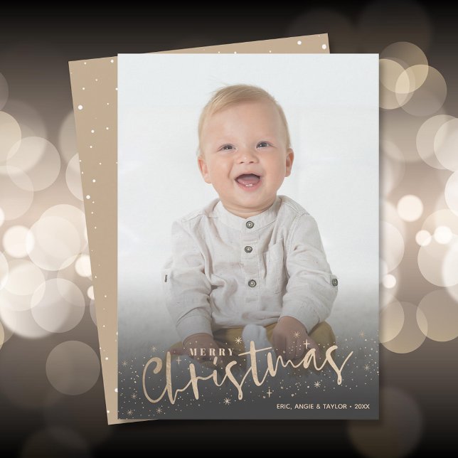 Gold Script Merry Christmas Photo Holiday Card (Creator Uploaded)
