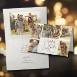 Gold Script Merry Christmas Six Photo Card<br><div class="desc">Five photos on the front of these Christmas holiday cards also feature your family name and the words Merry Christmas in chic gold lettering on an off white background. Another large photo is on the inside top. Just upload your favorite photos and add your personal greeting and names on the...</div>
