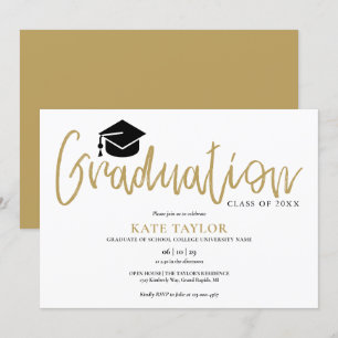Gold Script Modern Simple Graduation Party Invitation