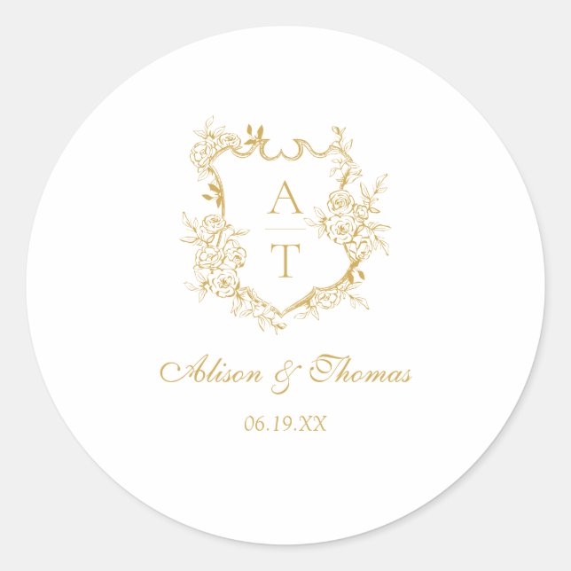 Gold Script Monogram Crest Wedding Envelope Seal (Front)