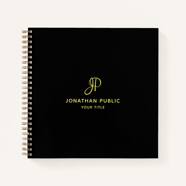 Gold Script Monogram Initial Business Elegant Notebook (Front)