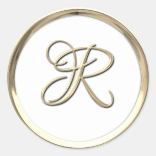 Gold Script Monogram Initial R on any colour Classic Round Sticker