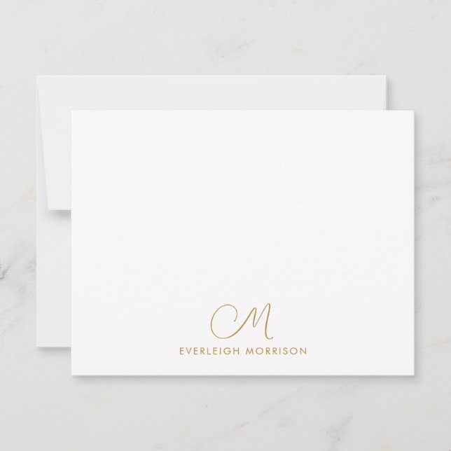 Gold Script Monogram Modern Stationery  Card (Front)