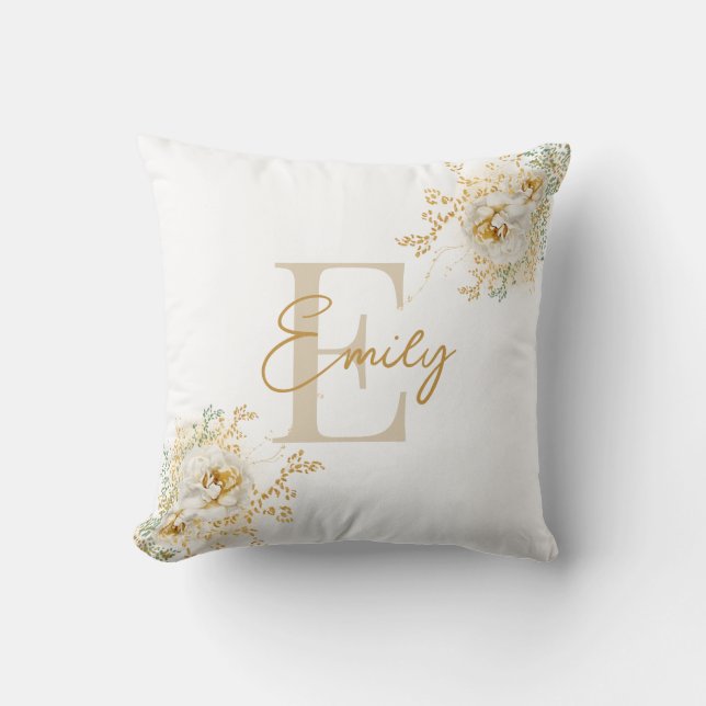 Gold Script Monogram Name Modern Elegant Cushion (Front)