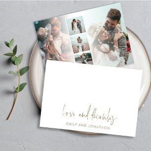 Gold Script Name 5 Photos Wedding Love Thanks Card