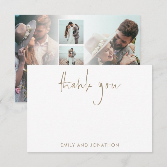 Gold Script Name 5 Photos Wedding Thank You Card (Front/Back)