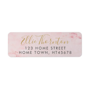 Gold Script Name Blush Pink Marble Return Address Label