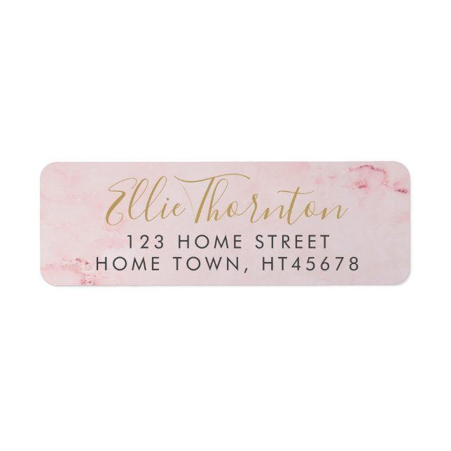 Gold Script Name Blush Pink Marble Return Address Label (Front)