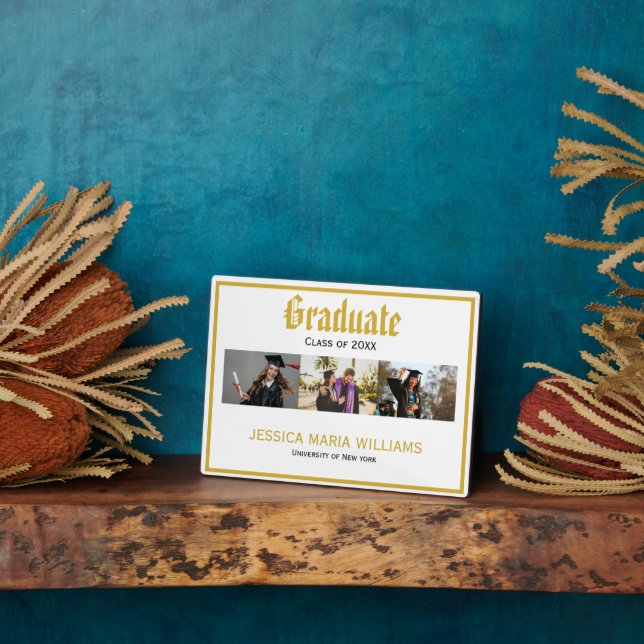 Gold Script Name School Photo collage Graduation   Plaque (Side)