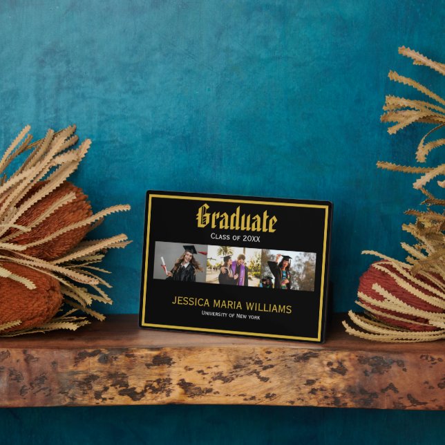Gold Script Name School Photo collage Graduation  Plaque (Side)