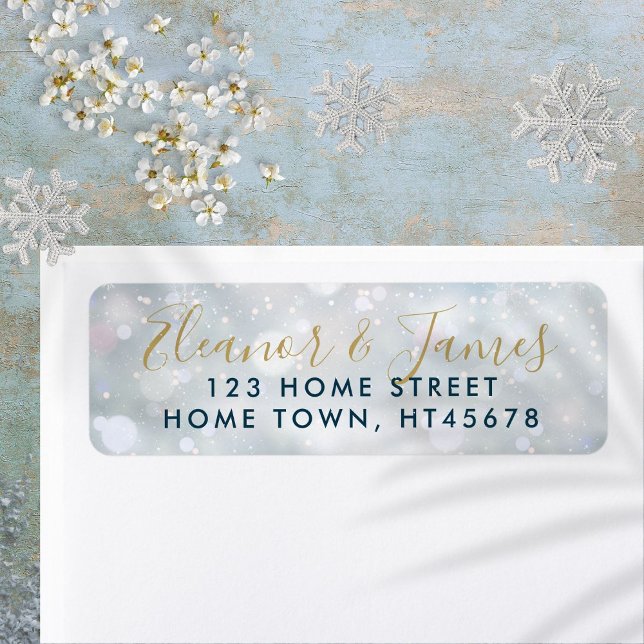 Gold Script Name Winter Snow Scene Return Address Label (Gold Script Name Winter Snow Scene Return Address Label)