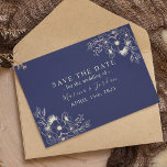 Gold Script Navy Blue Wedding Save The Date<br><div class="desc">Mark the date in style with our modern and elegant Navy Blue Wedding Save The Date Invitation. Featuring vintage bohemian gold floral lace accents, it exudes a touch of timeless charm. The simple handwritten script adds an element of sophistication, while the glitter rose gold back side adds a hint of...</div>