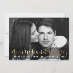 Gold Script Newlywed Holiday Black & White Photo