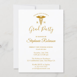 Gold Script Nursing School Graduation Modern Invitation
