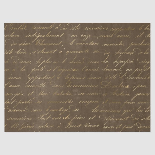 Gold Script on Brown Decoupage Tissue Paper (Front)