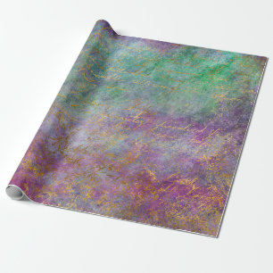Gold Script on Purple and Green Wrapping Paper