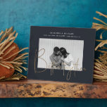 gold script one photo save the date engagement pla plaque<br><div class="desc">elegant bold script font in three variants golden foil,  white and black with several background colour options. This one photo design is perfect for your save the date and engagement cards. Choose between different options in our store.</div>