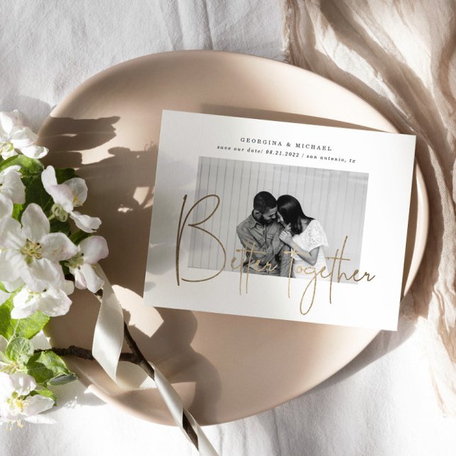 Gold Script One Photo Save The Date Engagement Postcard (Creator Uploaded)