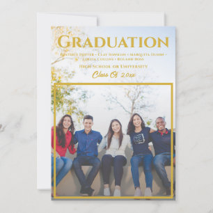 Gold Script Overlay Group Photo Graduation Announcement
